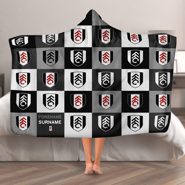 Fulham FC - Chequered Adult Hooded Fleece Blanket - Officially Licenced