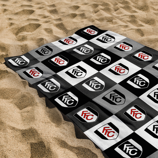 Fulham FC Chequered - Personalised Beach Lightweight, Microfibre Towel - 150cm x 75cm - Officially Licenced