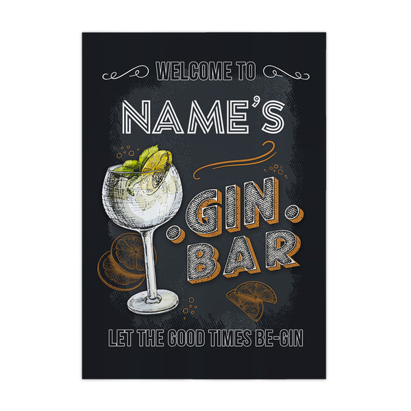 Personalised Gin Bar - A4 Metal Sign Plaque - Frame Options Available