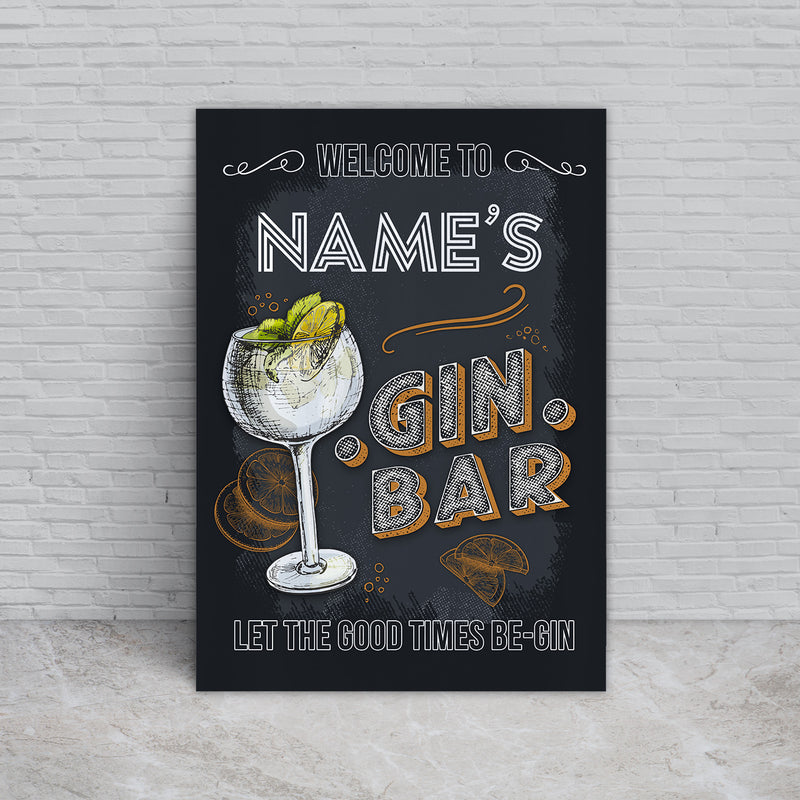Personalised Gin Bar - A4 Metal Sign Plaque - Frame Options Available