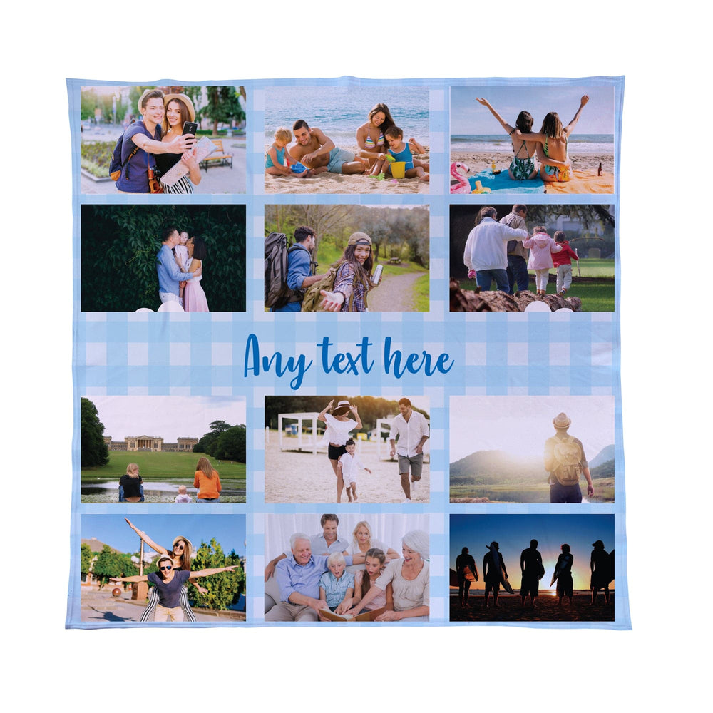 Personalized Pink Gingham Fleece Throw Blanket - 58" X 58", Holds 9 Photos, Soft & Cozy