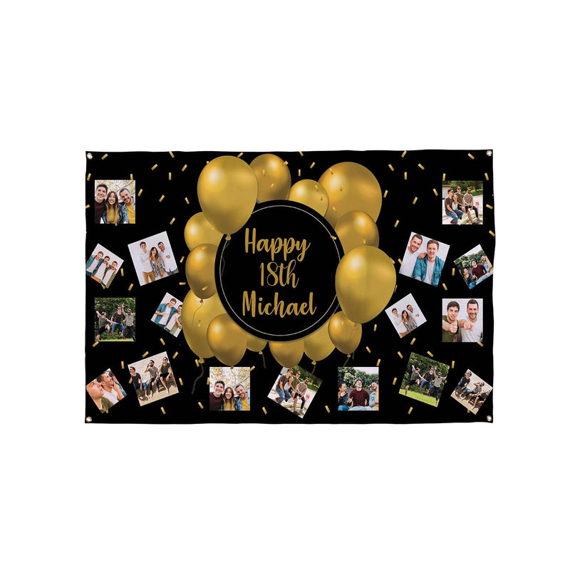 Personalised Gold Balloon's Birthday Banner - 5ft x 3ftPersonalised Any Text - Gold Balloon's Birthday Banner - 5ft x 3ft