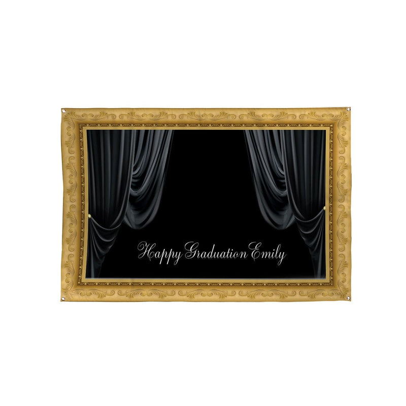 Personalised Text - Gold Framed Photobooth Party Backdrop - 5ft x 3ft