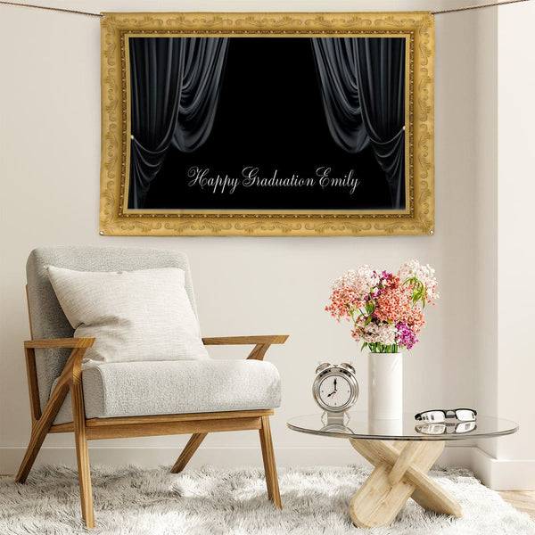 Personalised Text - Gold Framed Photobooth Party Backdrop - 5ft x 3ft
