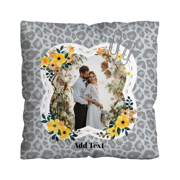 Grey Floral Leopard- 5 Photo - 45cm Personalised Cushion