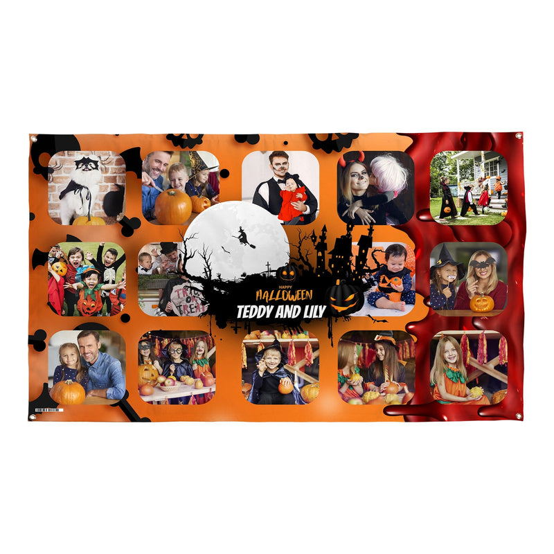 Halloween orange skull photo banner - Edit text - 5FT X 3FT
