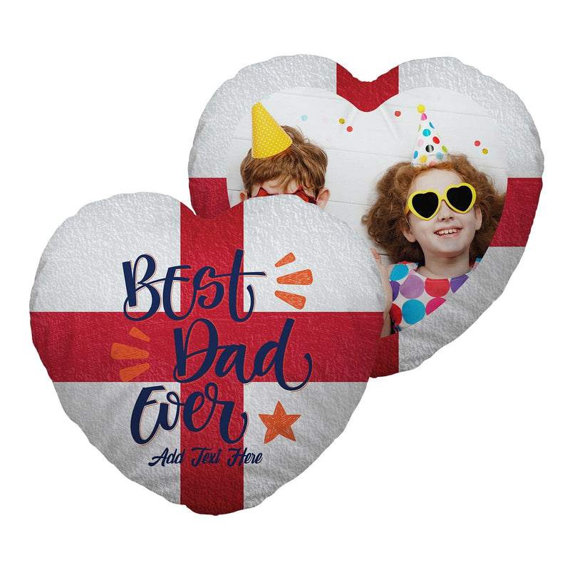Personalised Heart Shaped Photo And Text Cushion - England 'Best Dad'