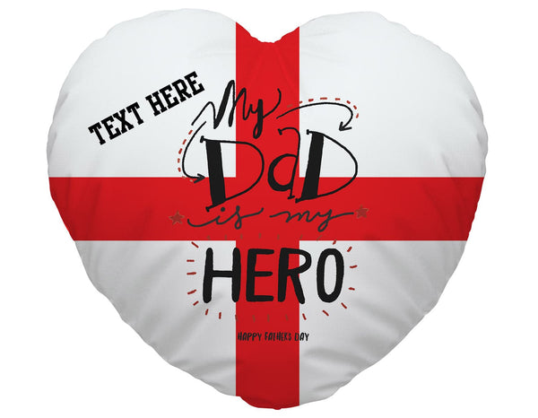 Personalised Heart Shaped Photo And Text Cushion - England 'My Dad Is My Hero'