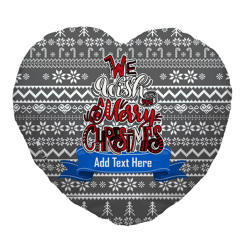 Personalised We Wish You A Merry Christmas - Grey - Heart Shaped Photo Cushion