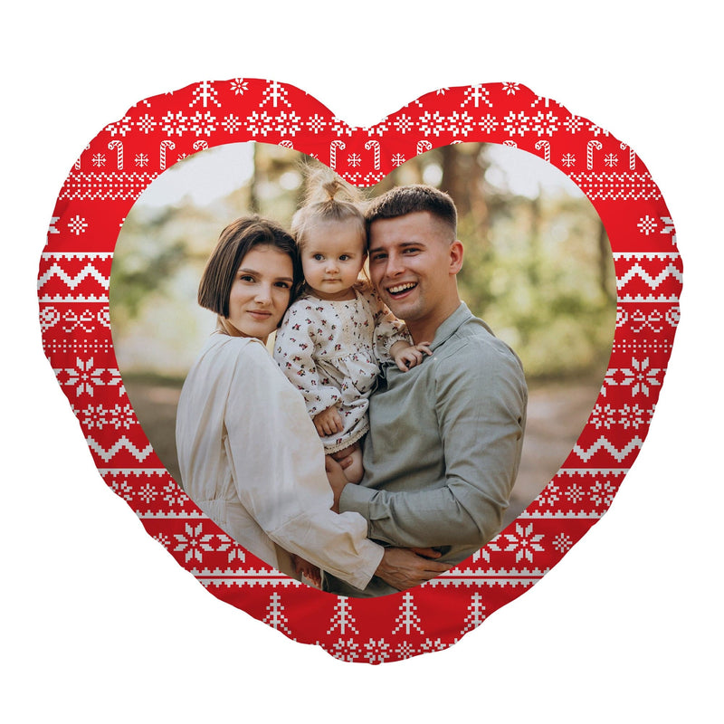 Personalised We Wish You A Merry Christmas - Red - Heart Shaped Photo Cushion