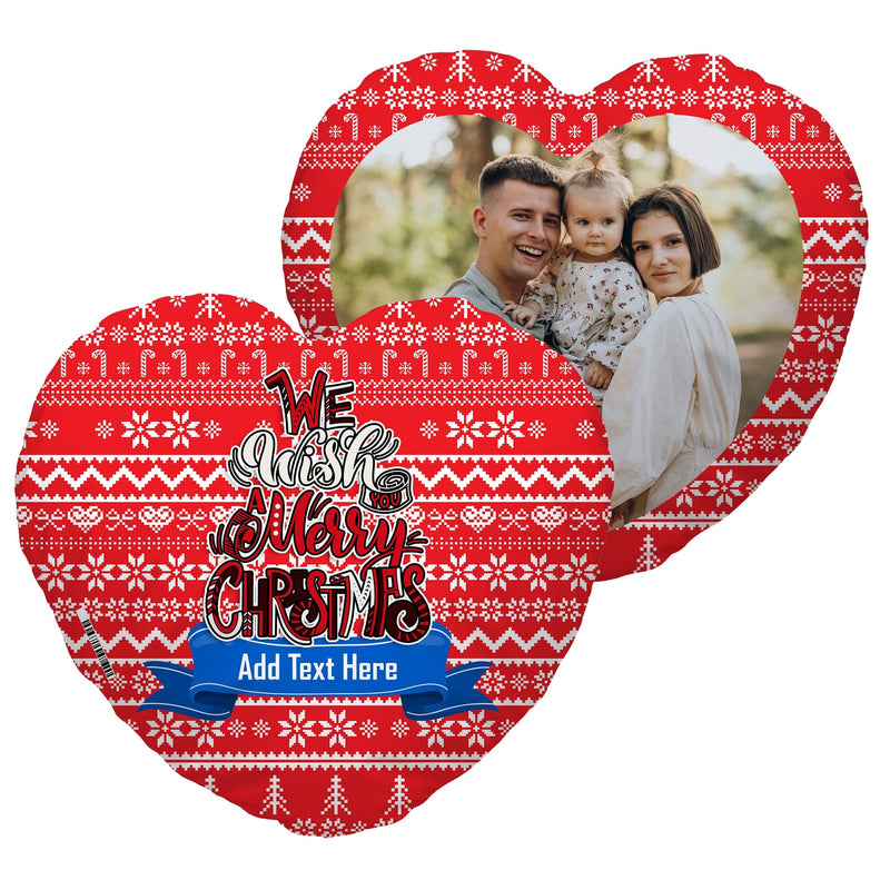 Personalised We Wish You A Merry Christmas - Red - Heart Shaped Photo Cushion
