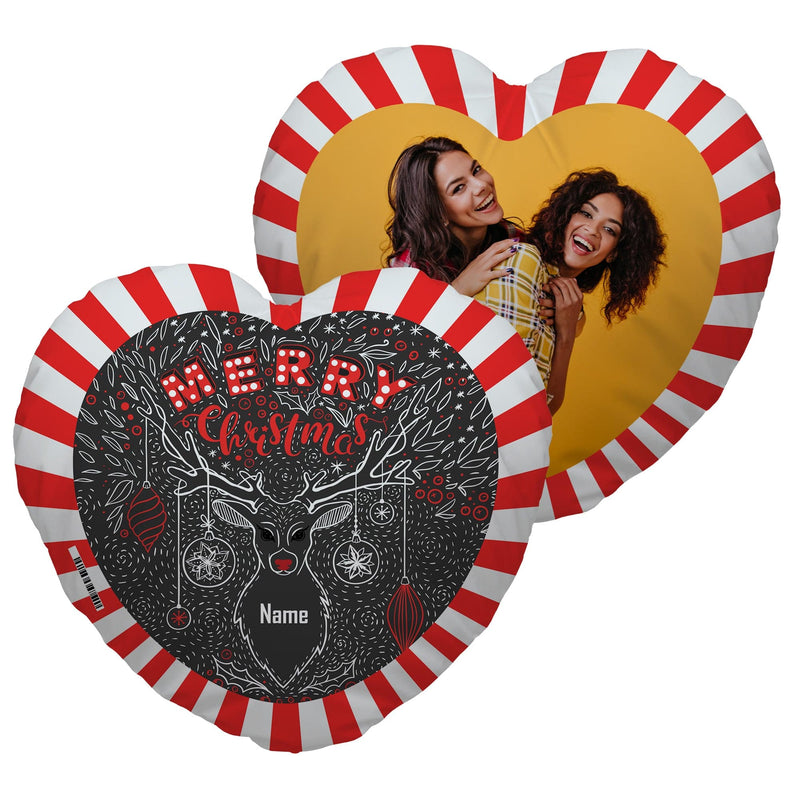 Personalised Rudolph Candy Cane - Heart Shaped Photo Cushion