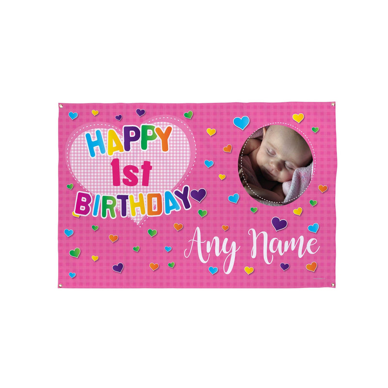 Kids Pink Love Heart Birthday Banner - 5ft x 3ft