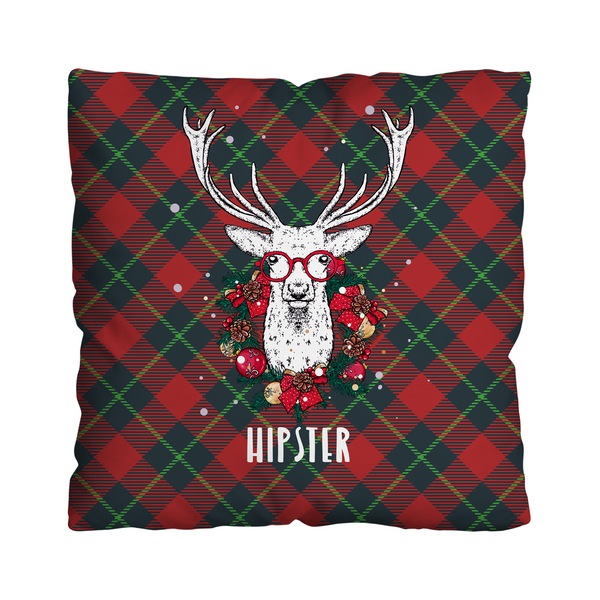 Christmas Tartan Stag - Personalised 45cm Cushion
