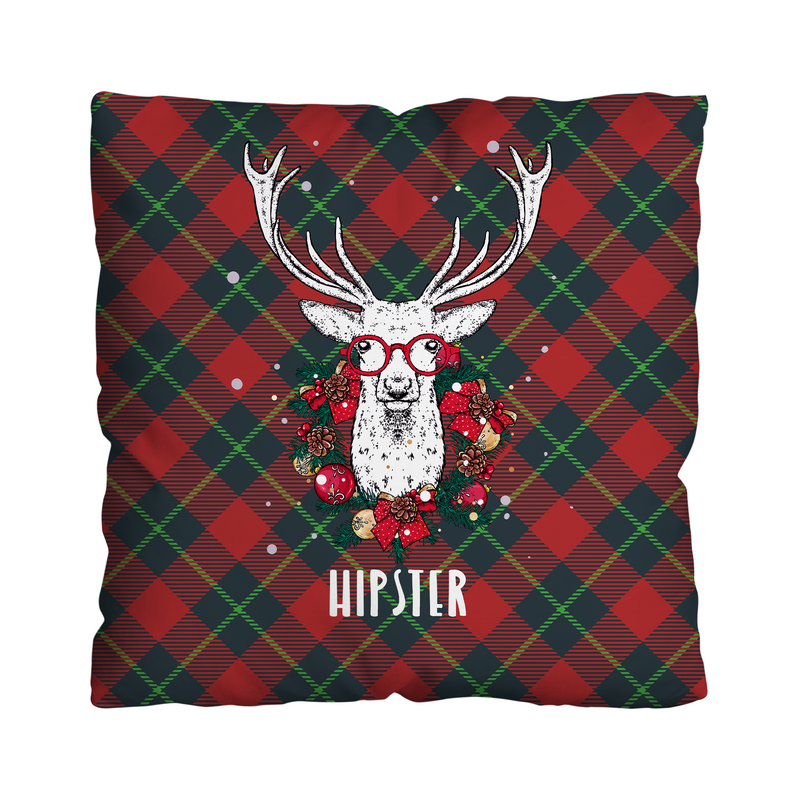 Christmas Tartan Stag - Personalised 45cm Cushion