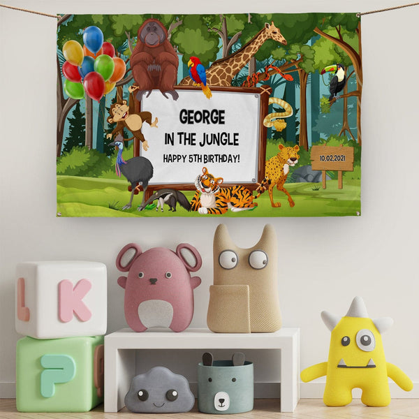 Personalised Text - Jungle Party Backdrop - 5ft x 3ftPersonalised Text - Jungle Party Banner - 5ft x 3ft