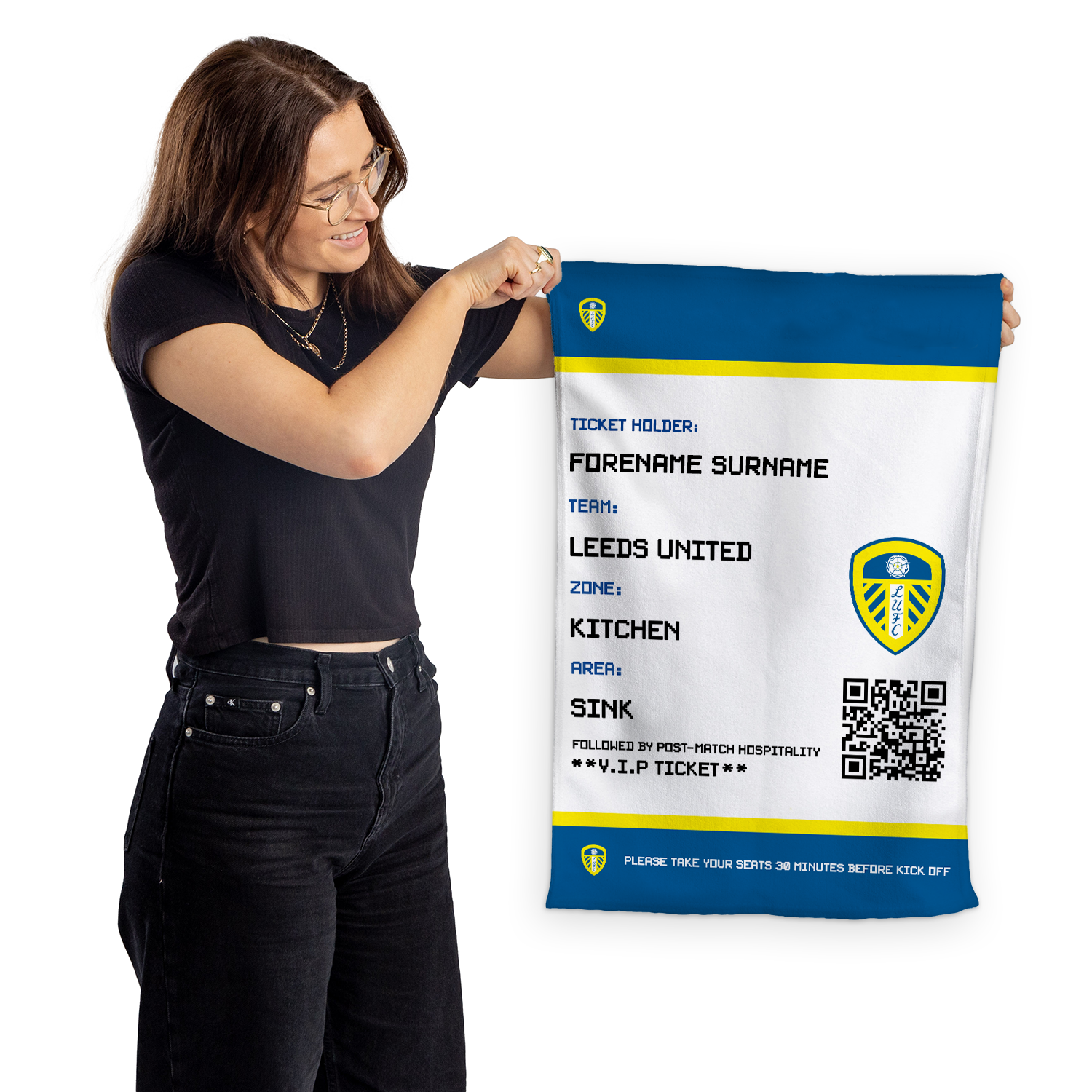 Leeds United FC - Ticket Personalised Tea Towel - Officially Licenced