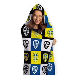 Leeds United FC - Chequered Adult Hooded Fleece Blanket - Officially Licenced