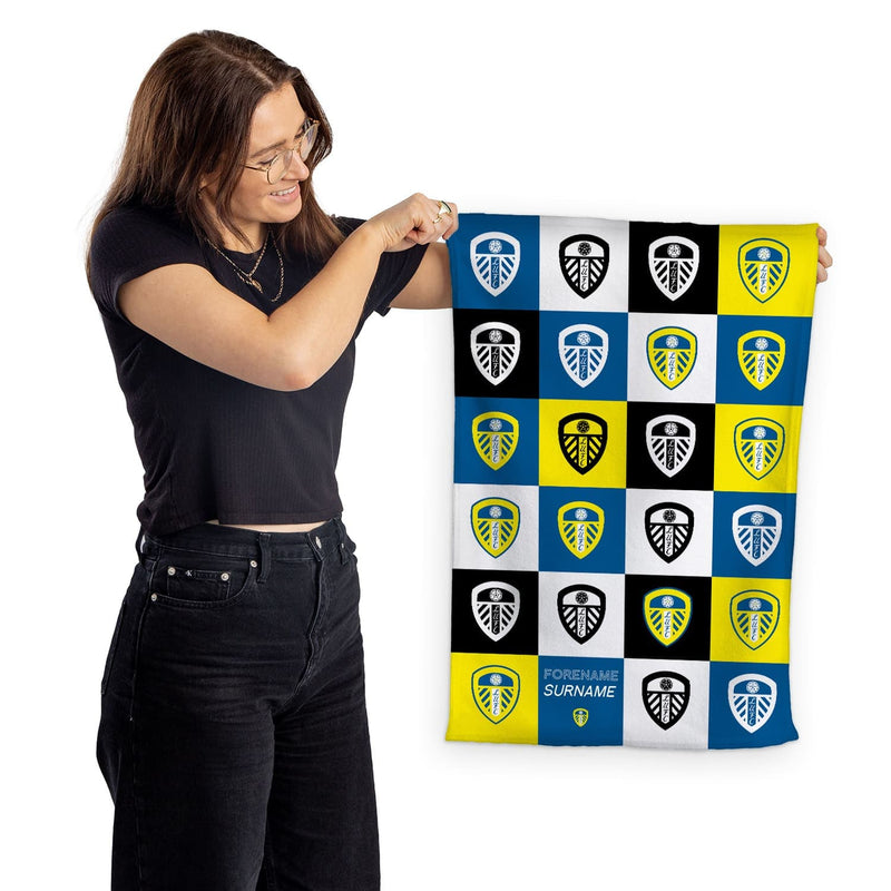 Leeds United FC - Chequered Personalised Tea Towel - Officially Licenced