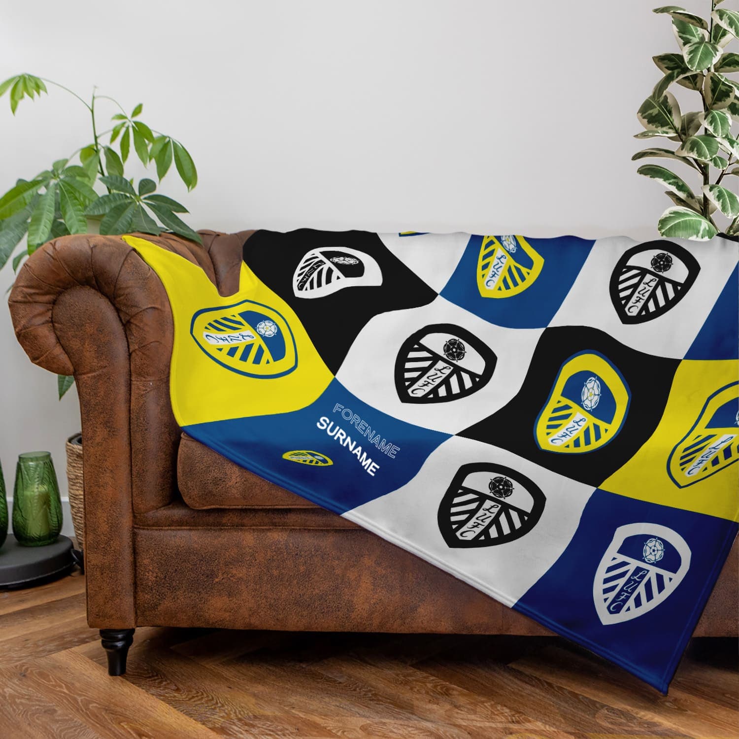 Leeds United FC - Chequered Fleece Blanket - Officially Licenced