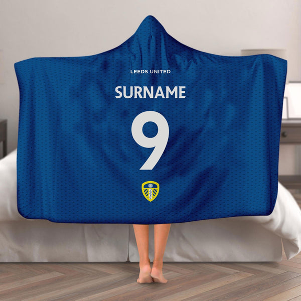 Leeds United FC - Name and Number Adult Hooded Fleece Blanket - Officially Licenced