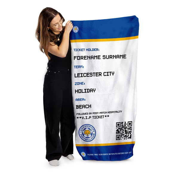 Leicester City FC - Ticket Personalised Lightweight, Microfibre Beach Towel - 150cm x 75cm - Officially Licenced