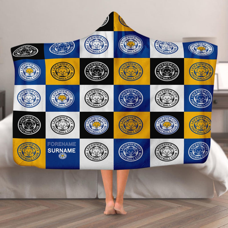 Leicester City FC - Chequered Adult Hooded Fleece Blanket - Officially Licenced