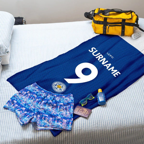 Leicester City FC Name Number - Personalised Lightweight, Microfibre Beach Towel - 150cm x 75cm - Officially Licenced