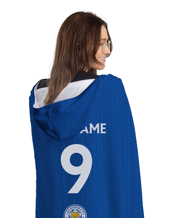 Leicester City FC - Name and Number Adult Hooded Fleece Blanket - Officially Licenced
