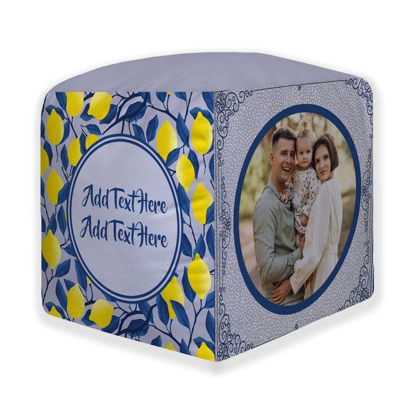 Personalised Lemon Print Photo Cube Cushion - Two Sizes