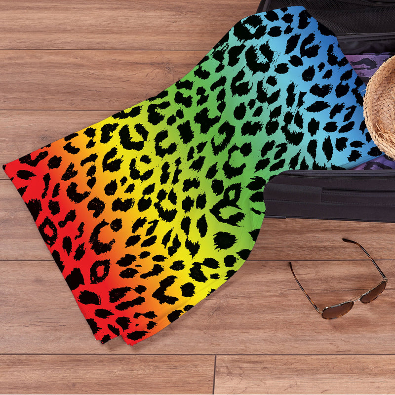 Personalised Beach Towel - Leopard Print Dark Rainbow