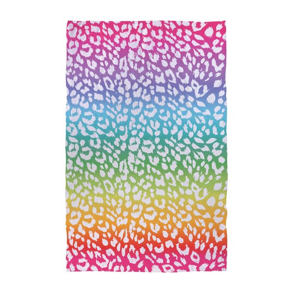 Personalised Beach Towel - Leopard Print Light Rainbow