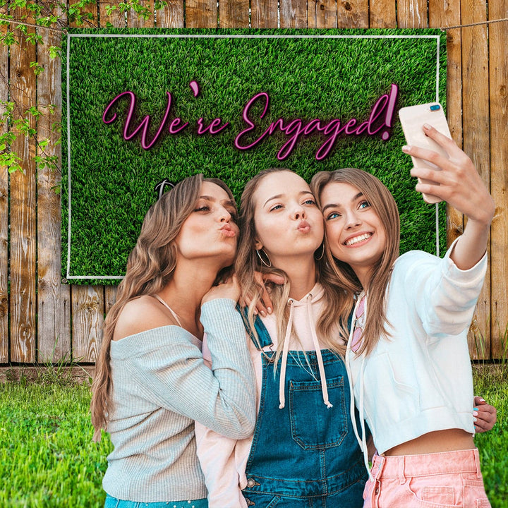 Personalised Text - Engaged Grass Party Backdrop - 5ft x 3ft
