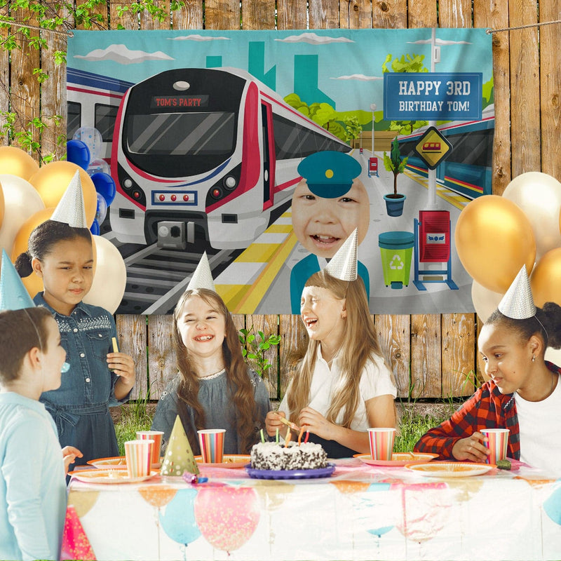 Personalised Text - Train Party Backdrop - 5ft x 3ft