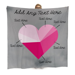 Personalised Love Heart Pink Pie Chart - Add Your Text -  Fleece Blanket