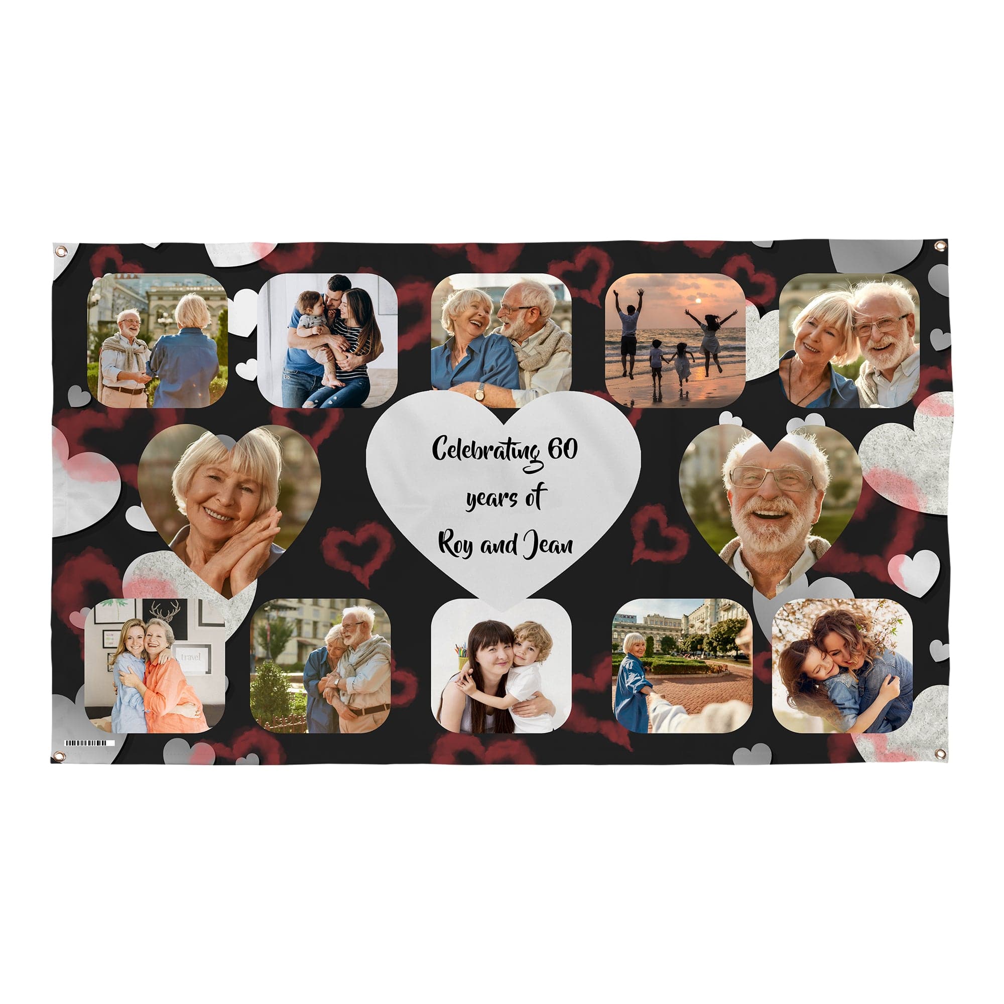Any occasion photo banner - Heart scatter pattern - Edit text - 5FT X 3FT