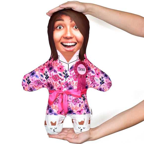 Floral Dressing Gown - Custom Skin Tone and Hair - Personalised Mini Me Doll