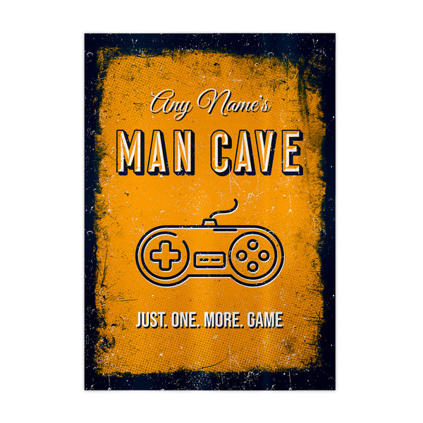 Personalised Man Cave - Gaming - A4 Metal Sign Plaque - Frame Options Available