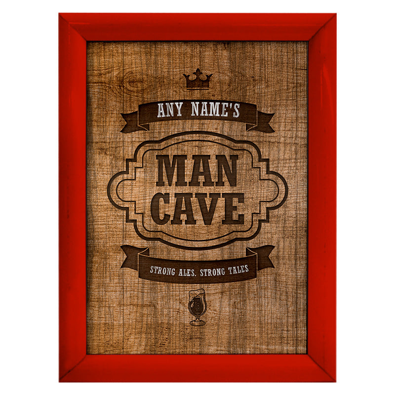 Personalised Man Cave - Wood - A4 Metal Sign Plaque - Frame Options Available