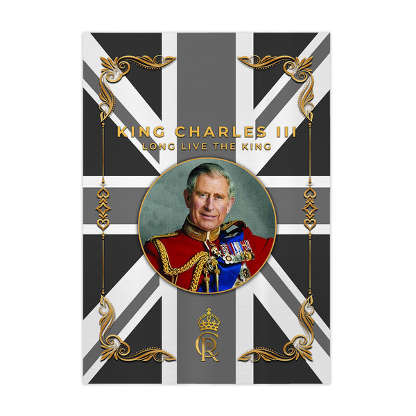 King Charles Coronation - B&W Flag - A4 Metal Sign Plaque - Frame Options Available