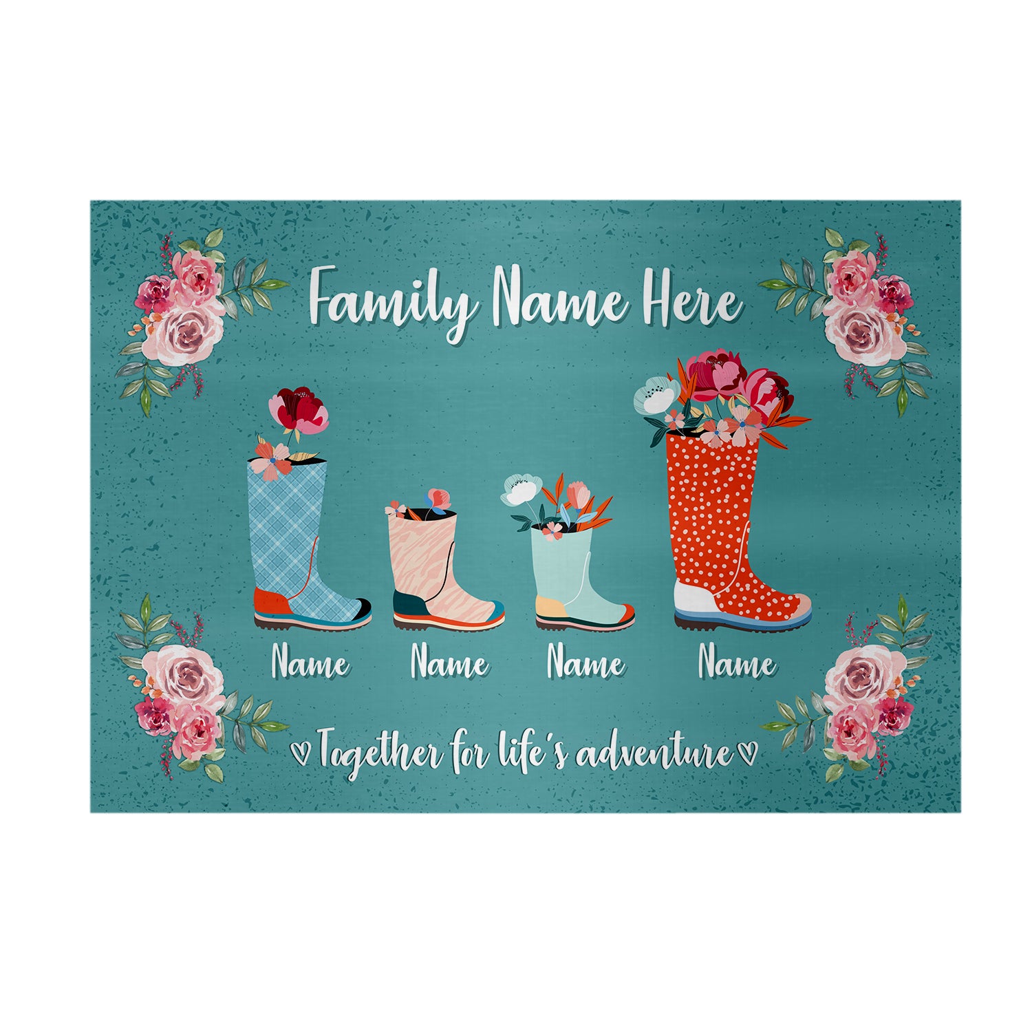 Personalised Family of 4 Wellies - A4 Metal Sign Plaque