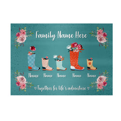 Personalised Family of 5  Wellies - A4 Metal Sign Plaque