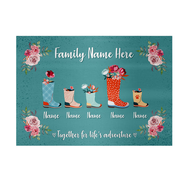 Personalised Family of 5  Wellies - A4 Metal Sign Plaque
