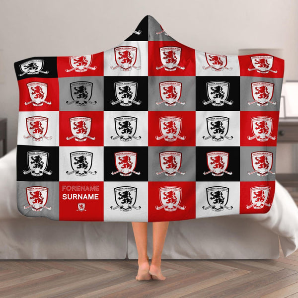 Middlesbrough FC - Chequered Adult Hooded Fleece Blanket - Officially Licenced