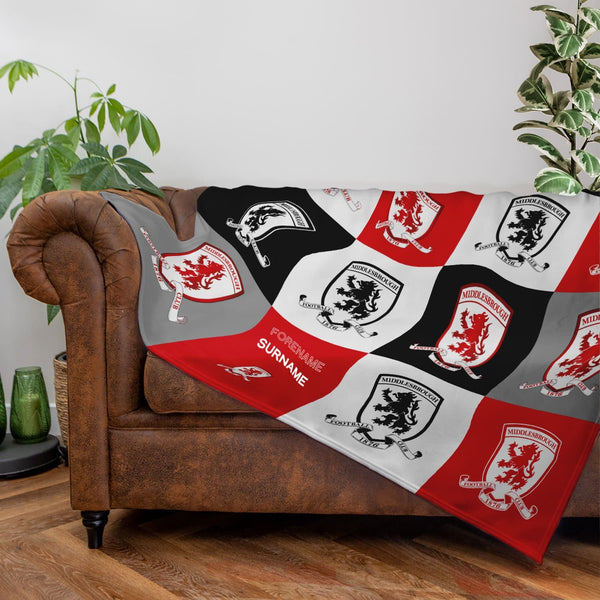 Middlesbrough FC - Chequered Fleece Blanket - Officially Licenced