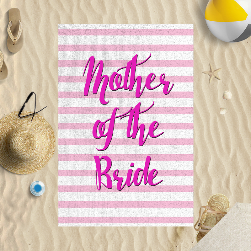 Personalised Pink Striped Mother of the Bride Beach Towel