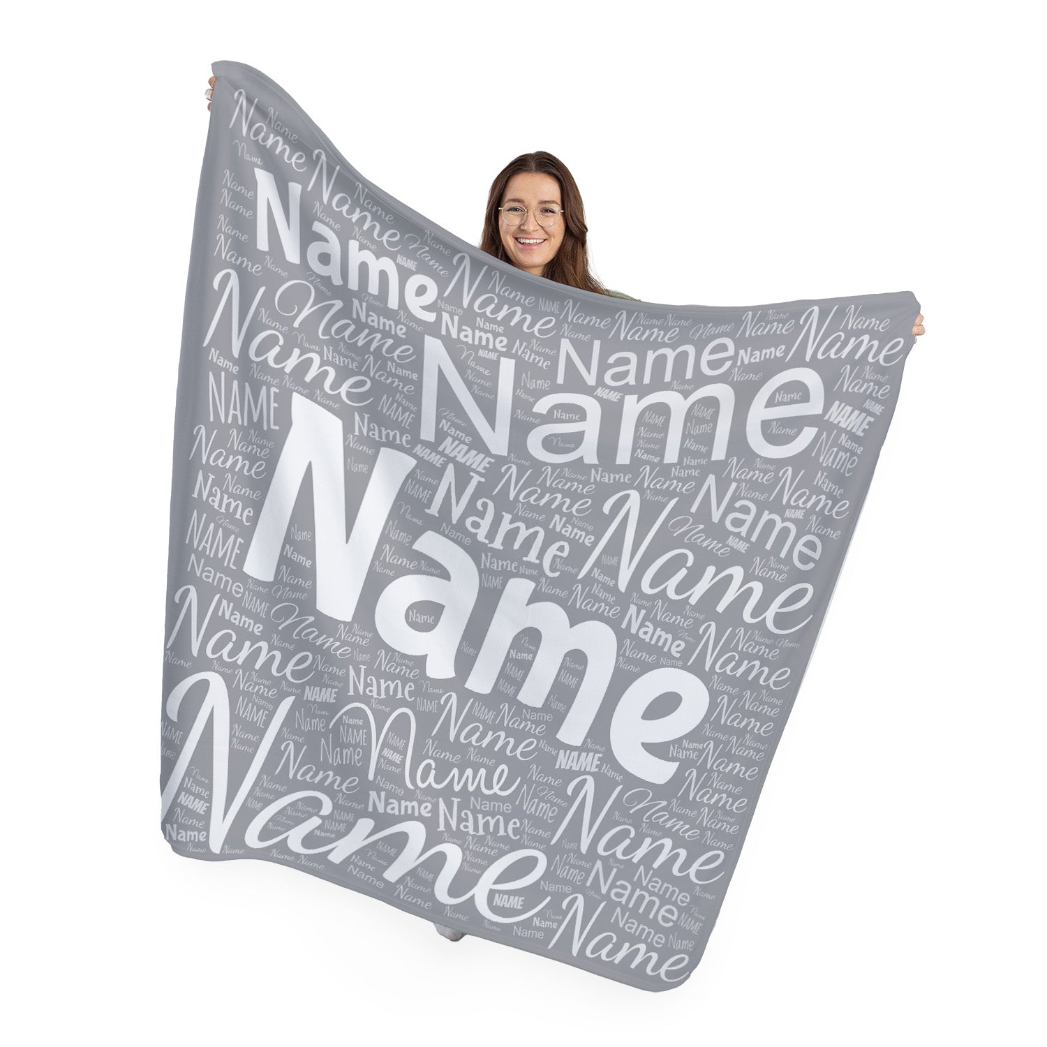 Personalised Name Blanket | Kids Large Fleece Throw Gift - 150cm - Grey