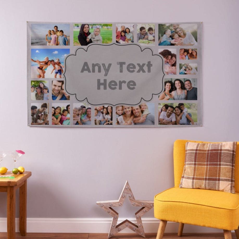 Photo Collage Banner | Make Your Own Banner Personalised Any Text and Colour - Photo Banner - 5ft x 3ft