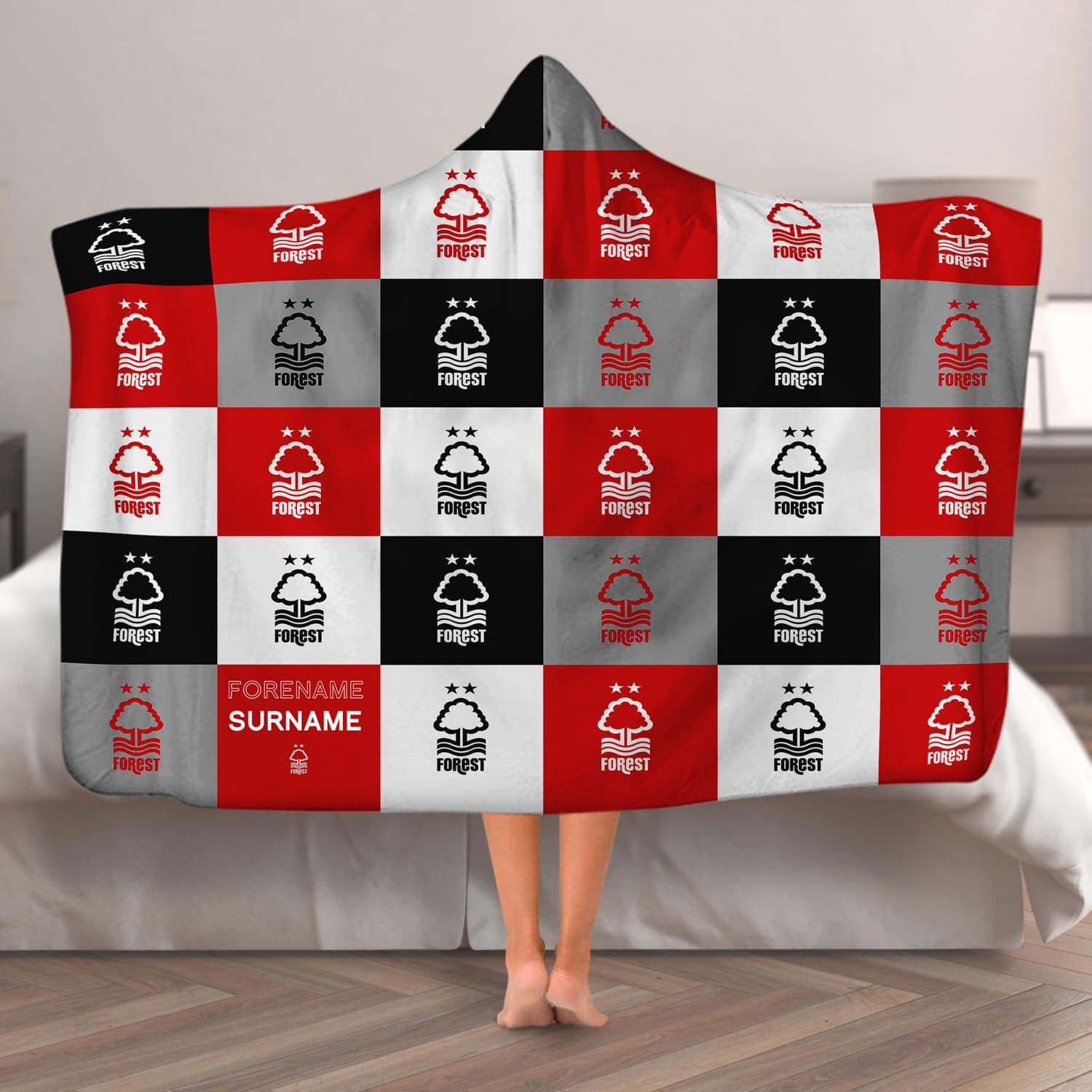 Nottingham Forest FC - Chequered Adult Hooded Fleece Blanket - Officially Licenced