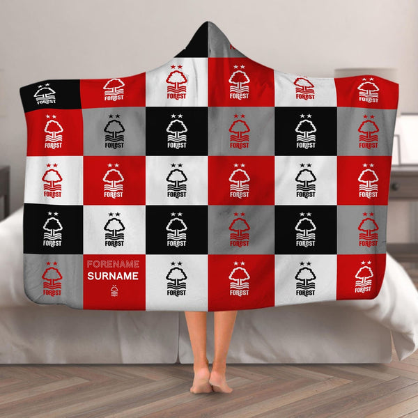 Nottingham Forest FC - Chequered Adult Hooded Fleece Blanket - Officially Licenced